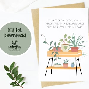 Carte d'anniversaire imprimable, carte numérique pour femme, carte pour mari, carte de voeux de plante d'intérieur, carte 5x7, enveloppe imprimable