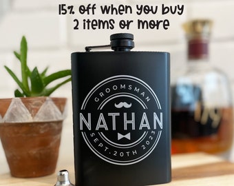 Custom Groomsman Engraved Flask, Etched Stainless Steel Flask with Personalization, Best Man gift, Groomsmen gift, Father of the bride gift