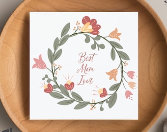 Printable Mother's Day, Printable Birthday Card for mom, Digital Greeting Card, 5x5 Square Card, Printable Envelope