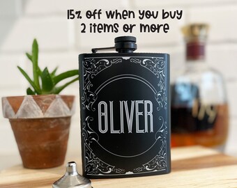 Custom Groomsman Engraved Flask, Etched Stainless Steel Flask with Personalization, Best Man gift, Groomsmen gift, Father of the bride gift