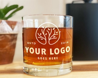 Custom Logo Engraved Rocks Glass, Etched glass with personalized logo, custom logo cocktail glass, Custom whiskey glass
