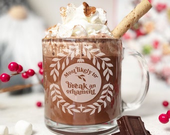 Most Likely... to Mug, Funny Family Christmas Glass Mug, Winter Holiday Etched glass Mug, White Elephant Gift, Family Holiday Gift