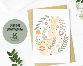 Printable Spring Rabbit Card,Digital Card for Wife,Card for Aunt, Card for Loved One,Floral Greeting Card, 5x7 Card, Printable Envelope
