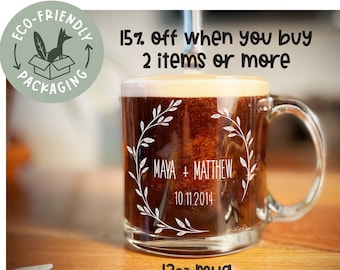 Custom Wedding, Anniversary, Relationship Engraved Glass Mug,Personalized Relationship Etched Clear Glass Mug,Engraved Anniversary Glass Mug