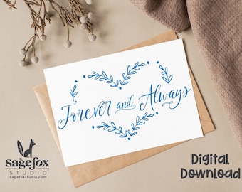 Forever an Always Printable Wedding Card, Bridal Shower Card, Anniversary Card, Valentines Digital 5x7 Card, Printable Envelope