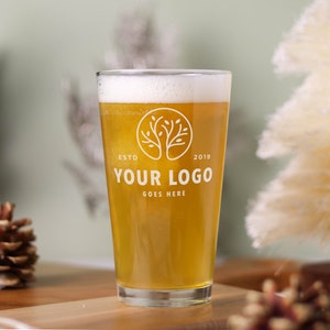 Custom Logo Engraved Pint Glass, Etched Beer Glass with Personalized Logo, Custom Logo 16 oz Glass, Custom Beer Glass