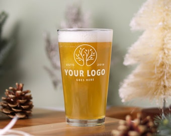 Custom Logo Engraved Pint Glass, Etched Beer Glass with Personalized Logo, Custom Logo 16 oz Glass, Custom Beer Glass