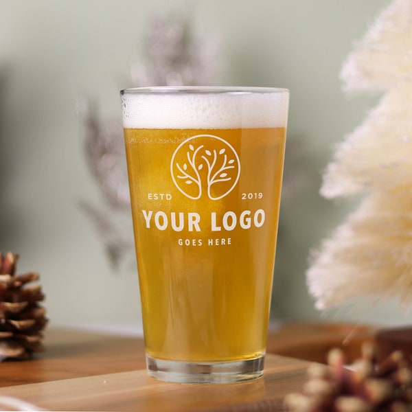 Custom Logo Engraved Pint Glass, Etched Beer Glass with Personalized Logo, Custom Logo 16 oz Glass, Custom Beer Glass