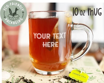 Custom Etched Glass Mug, Customizable Engraved Glass Coffee Mug, Personalized Clear Glass Mug