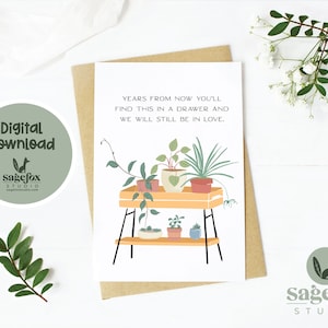 Carte d'anniversaire imprimable, carte numérique pour femme, carte pour mari, carte de voeux plante d'intérieur, carte 5 x 7, enveloppe imprimable