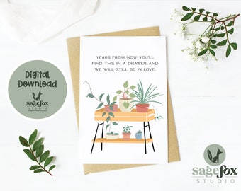 Printable Anniversary Card,Digital Card for Wife,Card for Husband,House Plant Greeting Card, 5x7 Card, Printable Envelope