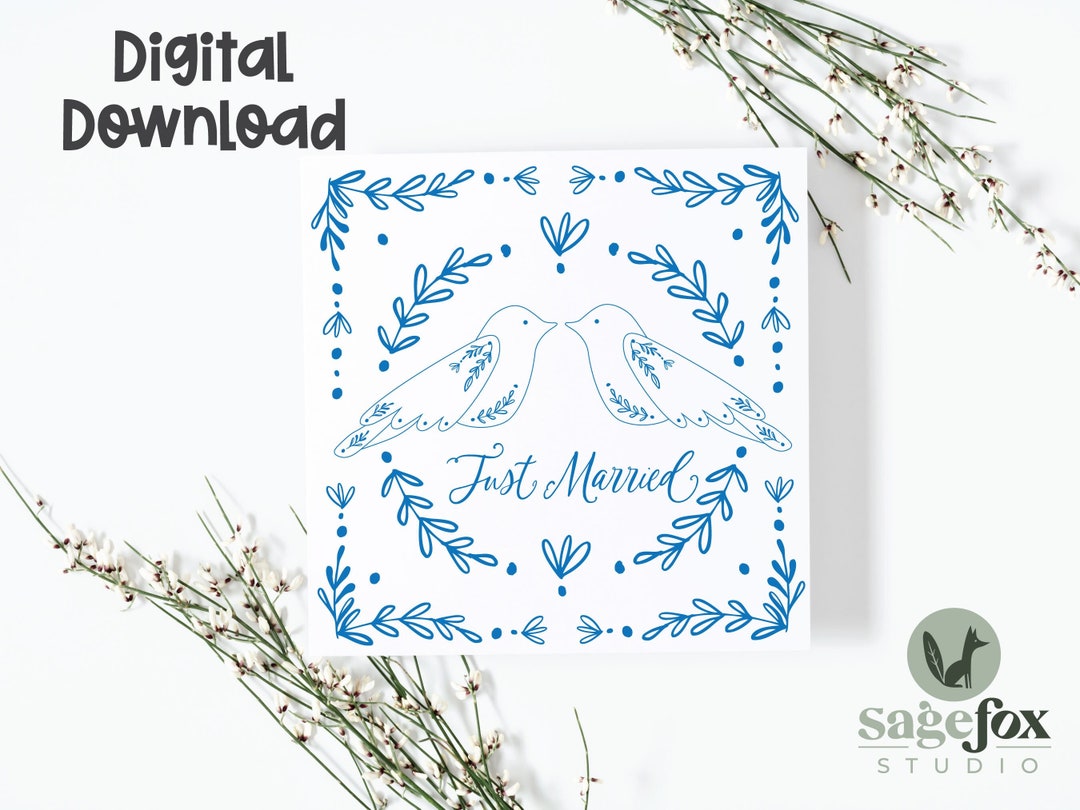 Just Married Printable Wedding Card, Printable Bridal Shower Card ...