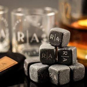 Rocks Glass and Whiskey Stones Set, Whiskey Rocks, Chilling Stones, Anniversary, Whiskey Gift Set, Reusable Ice Cubes