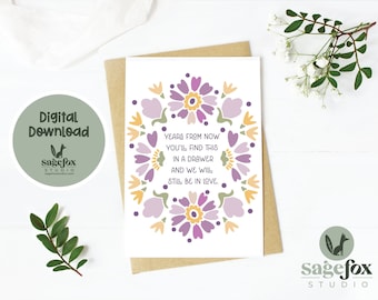 Printable Valentine's Day Card,Digital Card for Wife,Card for Husband, Card for Loved One,Floral Greeting Card, 5x7 Card, Printable Envelope