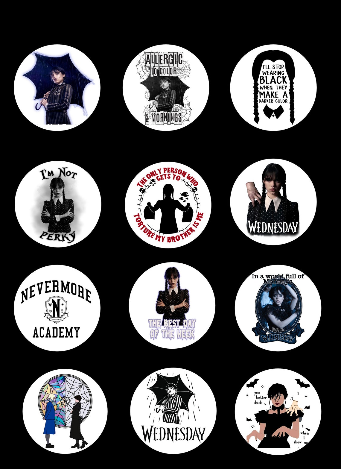 Wednesday Addams Party Cupcake Toppers Or Round Stickers Etsy