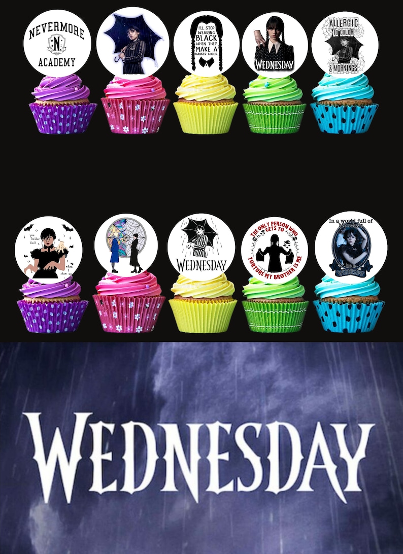 Wednesday Addams Party Cupcake Toppers or Round Stickers Etsy Canada