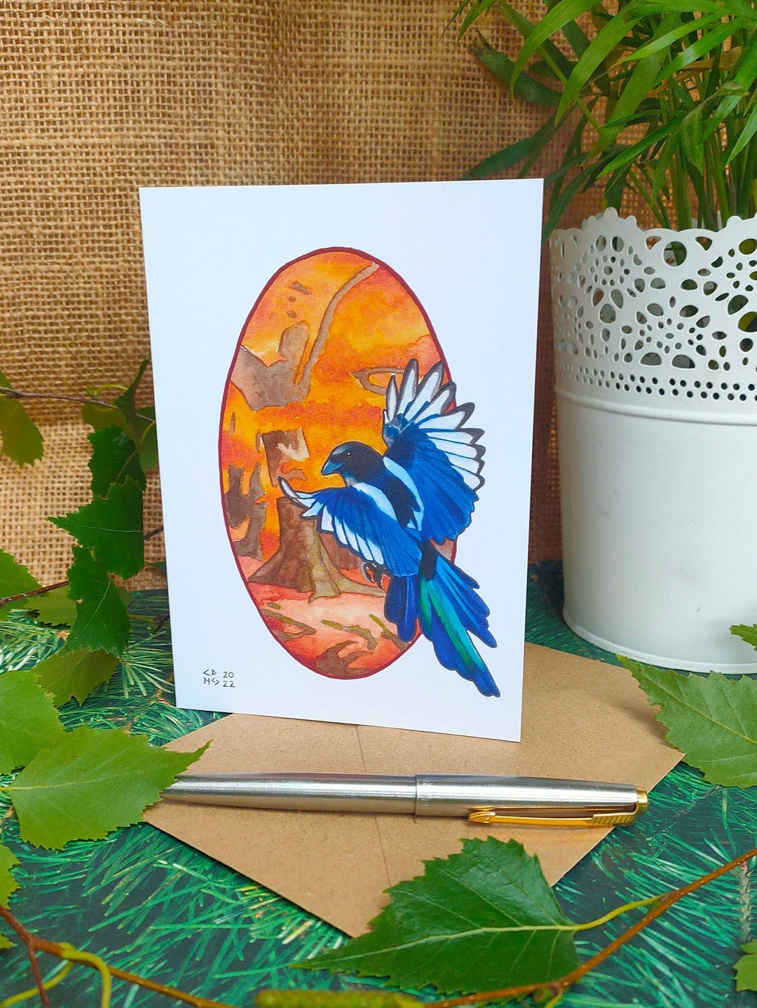 Autumn Magpie Greetings Card - Etsy UK