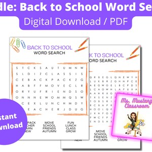 Paquete: Búsqueda de palabras de regreso a la escuela, Búsqueda de palabras imprimible de regreso a la escuela, Búsqueda de palabras imprimible, PDF de búsqueda de palabras de regreso a la escuela, PDF de búsqueda de palabras de regreso a la escuela