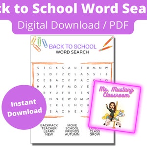 Back to School Word Search Grades K-2, Elementary Word Search Printable, Back to School PDF, Elementary Word Search PDF, Word Activity