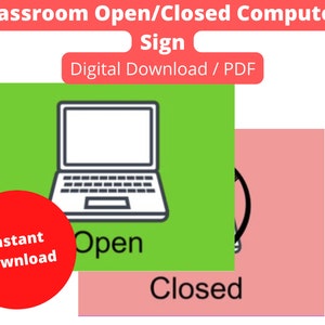 Classroom Sign: Open/Closed Computer Printable, Computer Sign Printable, Computer Sign PDF, Computer Sign Instant Download