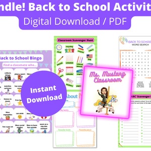 Bundle Back to School Activities, Bingo, Word Search, Classroom Scavenger Hunt, ABC Scavenger Hunt Brainstorm, All About Me, PDF