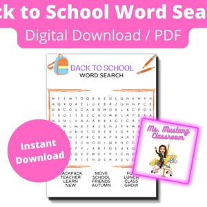 Back to School Word Search Grades 2-4, Elementary Word Search Printable, Elementary Word Search PDF, Back to School Activity