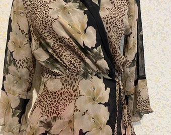 camisa infinitiva de seda floral vintage 38