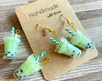 Macha Latte Boba Drink Cup Miniature Earrings