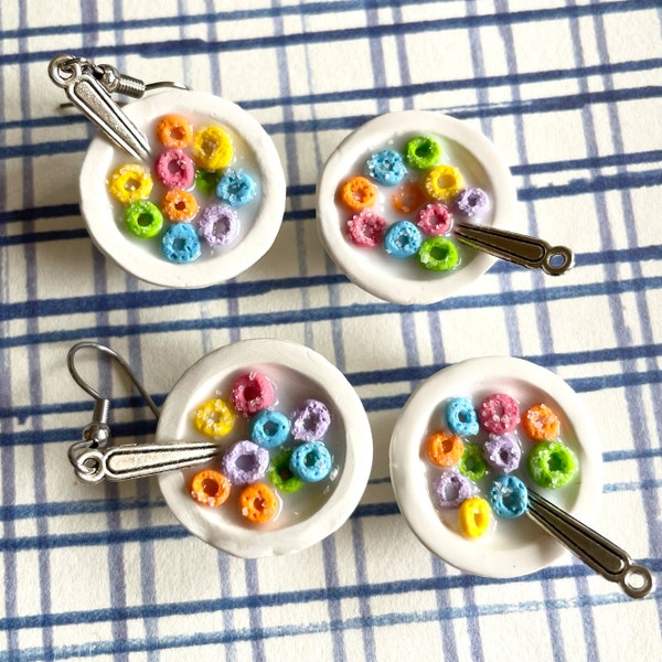 Mini Polymer Clay Cereal Froot Loops Bowl Charm Earrings or Necklace