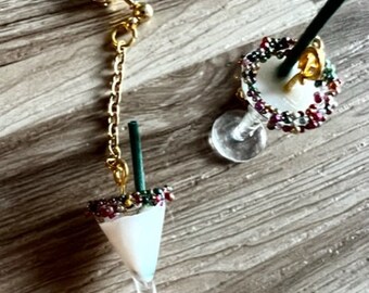 Resin Miniature Coconut Cocktail Drink Earrings