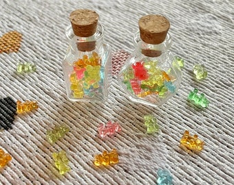 Mini Jelly Gummy Bears Glass Bottle Charm Keychain or Necklace