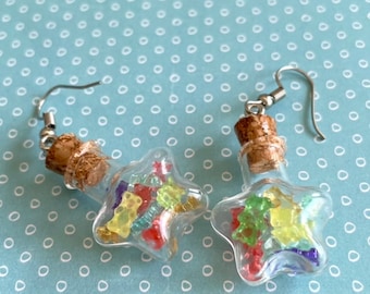 Mini Jelly Gummy Bears Glass Bottle Charm Keychain or Necklace