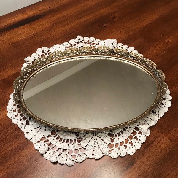 Large Vintage Mirrored Vanity Tray