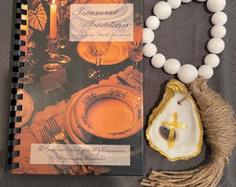 Oyster shell rosary & Treasured Traditions recipes from South Louisiana cookbook