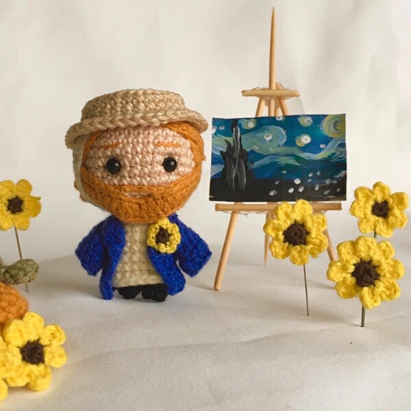 Amigurumi Vincent Van Gogh Crochet doll with Keychain, Amigurumi Finished doll, Handmade gift for art lovers