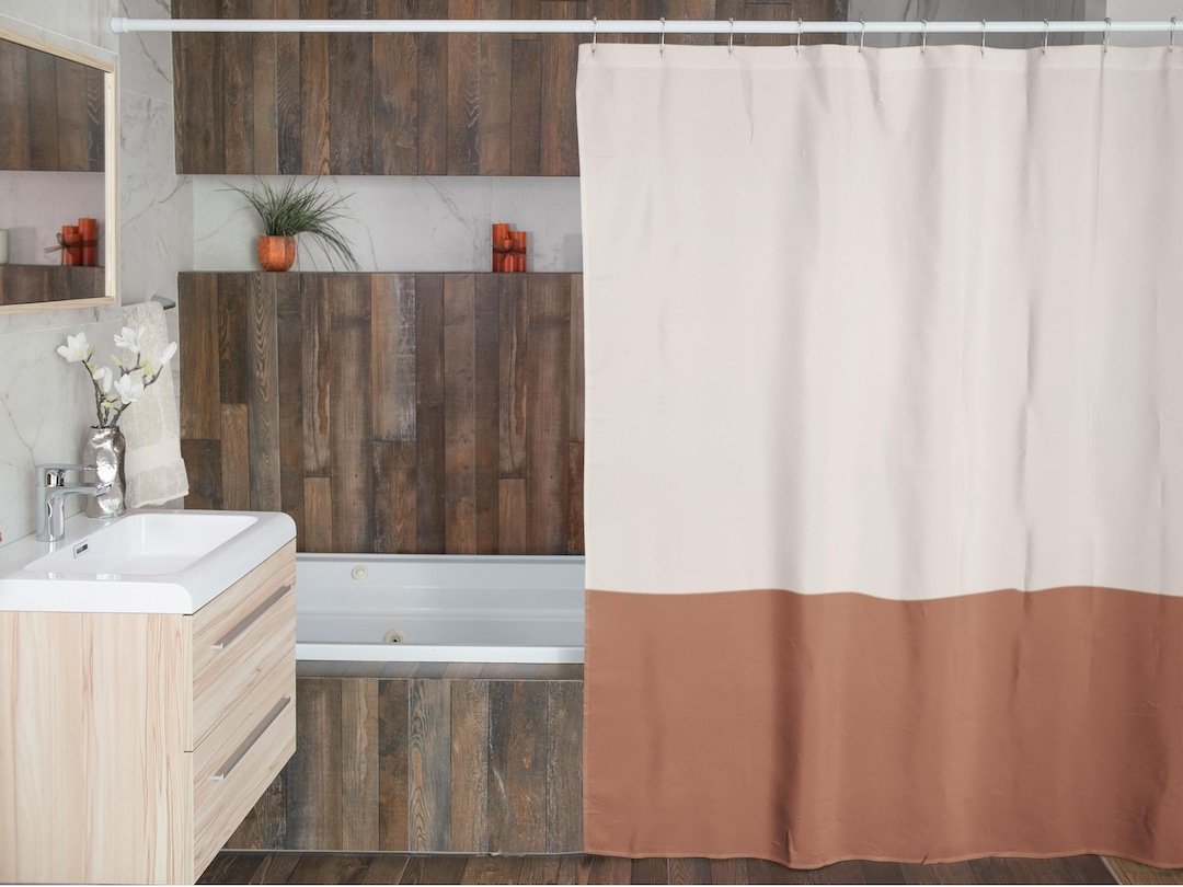 Minimalist Colorblock Shower Curtain Rust/terracotta Bath Etsy