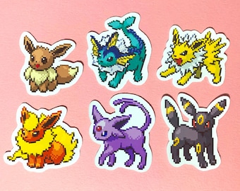 Eevee Evolutions Mini Sticker Collection Pixel Sprite Style + Shiny Set - Glossy Vinyl Sticker - Pokémon - Perfect for Phone / Phone Case