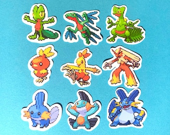Gen 3 Starter Mini Sticker Collection Pixel Sprite + Shiny Set - Glossy Vinyl Sticker - Pokémon - Perfect for Phone / Phone Case