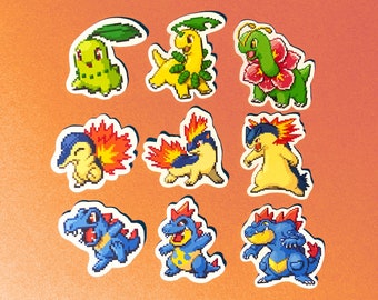 Gen 2 Starter Mini Sticker Collection Pixel Sprite + Shiny Set - Glossy Vinyl Sticker - Pokémon Perfect for Phone / Phone Case