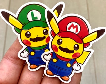Mario + Luigi Pikachu Glossy Vinyl Sticker + Valentine's Set