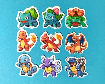 Gen 1 Kanto Starter Glossy Vinyl Stickers + Shiny Set Perfect for Phone / Phone Case