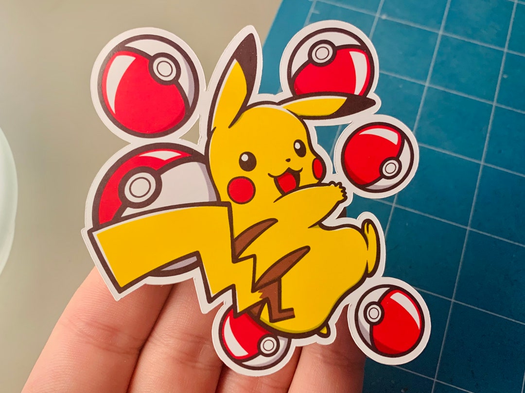 Pikachu Sticker With Pokéballs Glossy Vinyl Sticker Etsy UK