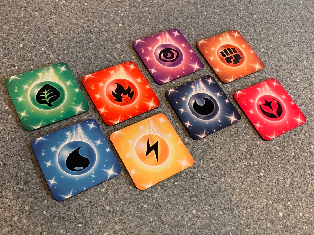 Pokémon Energy Coasters / Gift / Display Pieces Grass Fire Water Electric Psychic Fighting Dark