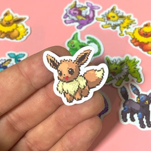 Eevee Evolutions Mini Sticker Collection Pixel Sprite Style + Shiny Set - Glossy Vinyl Sticker - Pokémon - Perfect for Phone / Phone Case image 2