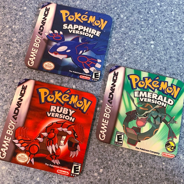 Pokémon Ruby Sapphire Emerald and Pinball Coasters / Gift / Display Pieces - Generation 3 Video Game Box Art for Game Boy Advance - Set of 4