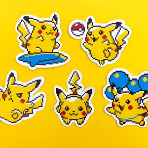 Pikachu Stickers Pixel Style Set of 5 - Glossy Vinyl Stickers