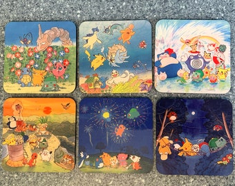 Pikachu et ses amis sous-verres / cadeau / pièces d'affichage - lot de 6