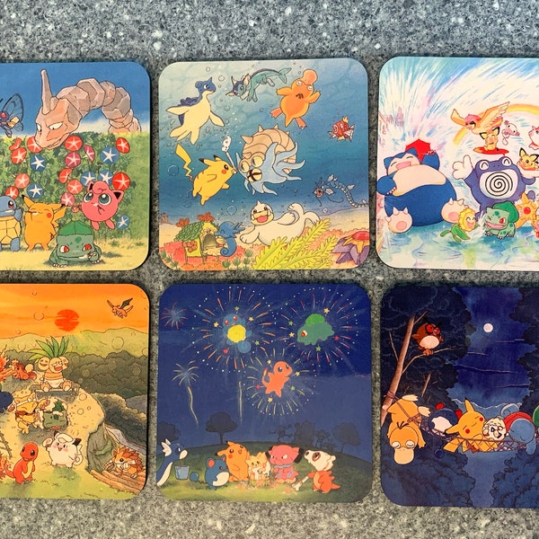Pikachu and Friends Coasters / Gift / Display Pieces - Set of 6
