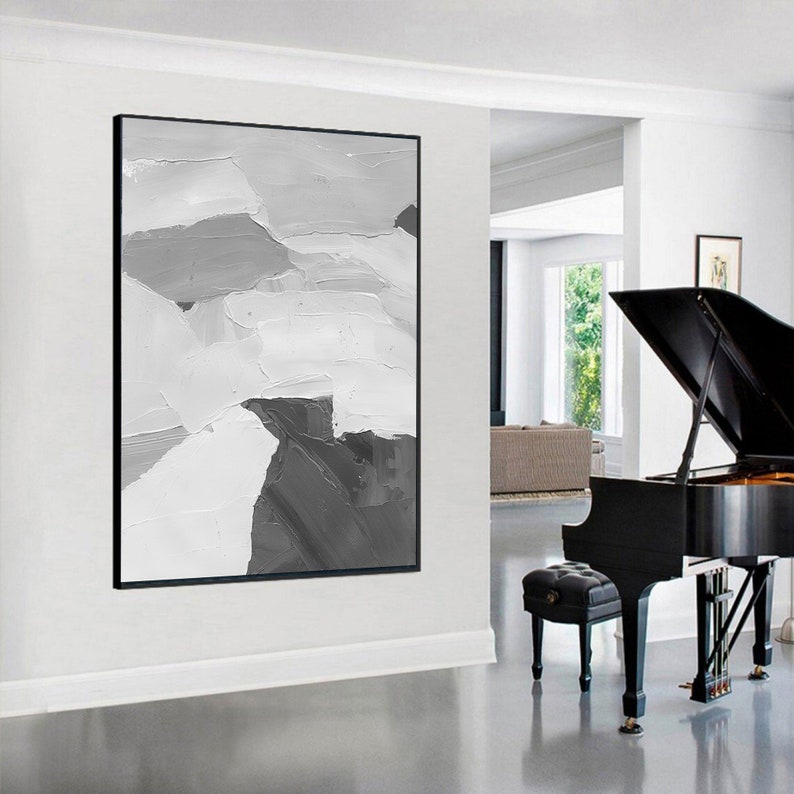 Large Abstract Art Grey Painting on Canvas Original Handmade Etsy