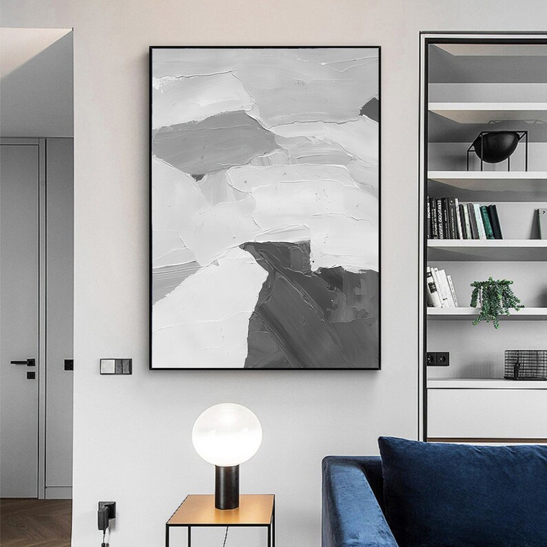 Large Abstract Art Grey Painting on Canvas Original Handmade Etsy